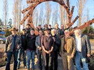 Willene and the Blacksmiths who built the sculpture, "For Willene"