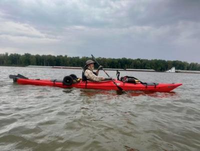 Beau Baker paddling on the Mississippi Beau Baker paddling on the Mississippi