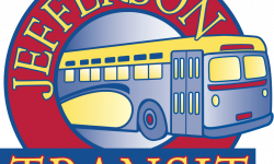 Jefferson Transit Logo Red and Blue with a bus
